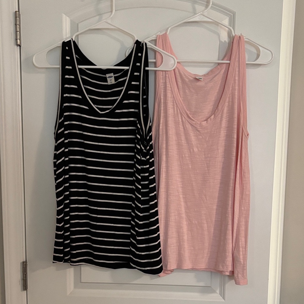 Old Navy Black and White Striped Tank Top with Pink Tank
